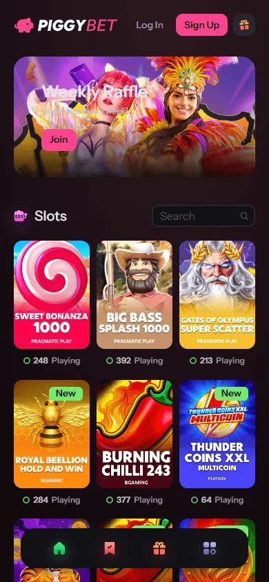 Piggybet Casino games in a mobile browser